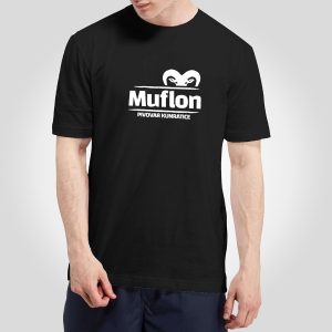 A Man wearing a Black Muflon T-Shirt